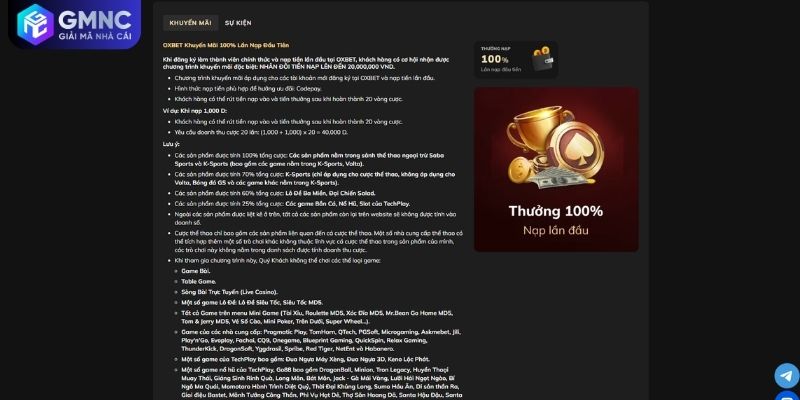 Bonus OXBET cho thành viên mới và thưởng nạp lần đầu