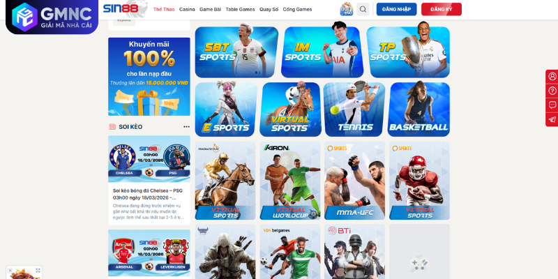 Các sảnh cá cược trực tuyến đa dạng và minh bạch tại SIN88