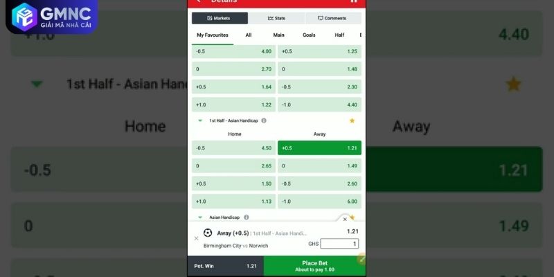 Cách đọc kèo chấp nửa trái trong bảng tỷ lệ châu Á