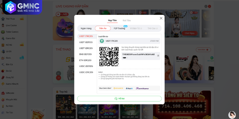 Phương thức nạp tiền USDT và tiền điện tử tại nhà cái MAX88