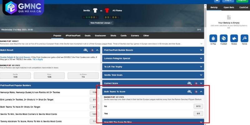 Theo dõi kèo bóng đá BTTS để chọn thời điểm vào tiền