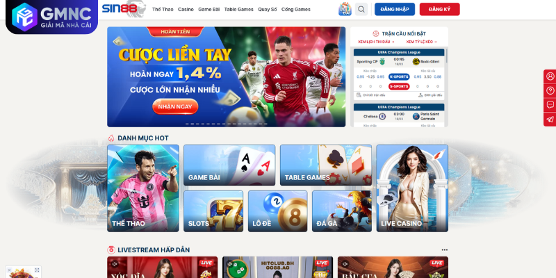 Trang chủ nhà cái SIN88 uy tín với công nghệ Playtech