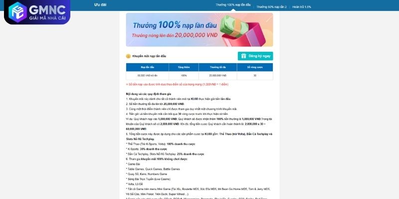 Ưu đãi KU88 thưởng nạp đầu 100% cho giao dịch đầu tiên